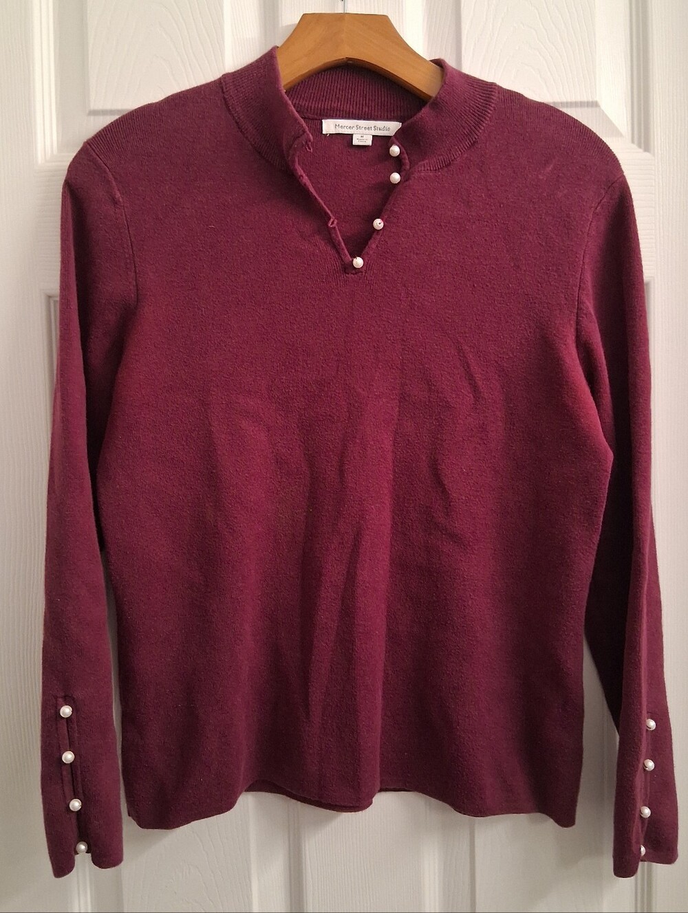 Mercer Street Studio Plum Colored Sweater With Pearl Accents Medium